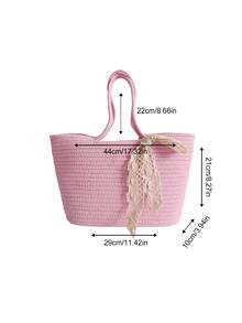 Large-capacity Fashionable And Simple Holiday Rope Tote Bag - Pink - View 7