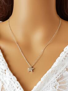 星星吊墜項鍊 - 銀色 - 查看 2