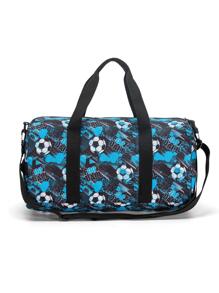 1個漫畫圖案印花聚酯拉鍊封口便攜式大容量輕便休閒旅行袋,男女適用,適用於旅行、健身、露營 - 藍色 - 查看 4