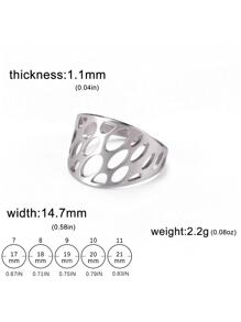 1入組嘻哈不銹鋼橢圓形鏤空戒指適合男士女士日常裝飾不銹鋼首飾類禮品適合男士時尚 - 銀色 - 查看 5