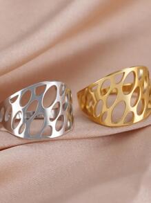 1入組嘻哈不銹鋼橢圓形鏤空戒指適合男士女士日常裝飾不銹鋼首飾類禮品適合男士時尚 - 銀色 - 查看 1