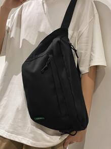 大容量黑色多口袋閒暇腰包 - 黑色 - 查看 3