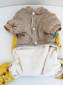 1 pieza Overol amarillo con estampado de conejo de dibujos animados espesar de mascota adecuado para perros , para clima frío - Amarillo - Ver 7