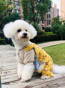 1 pieza Overol amarillo con estampado de conejo de dibujos animados espesar de mascota adecuado para perros , para clima frío - Amarillo - Ver 2
