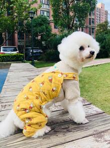1 pieza Overol amarillo con estampado de conejo de dibujos animados espesar de mascota adecuado para perros , para clima frío - Amarillo - Ver 4