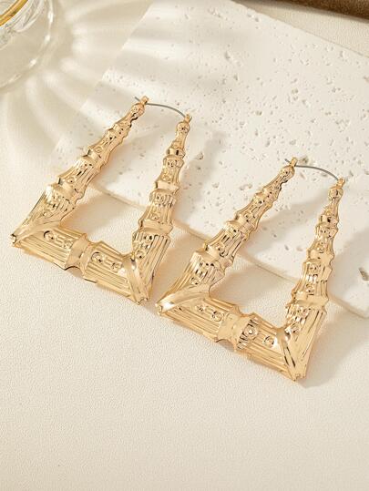 1 Pair Fashionable, Simple, Elegant, European-Style Bamboo Hoop Earrings