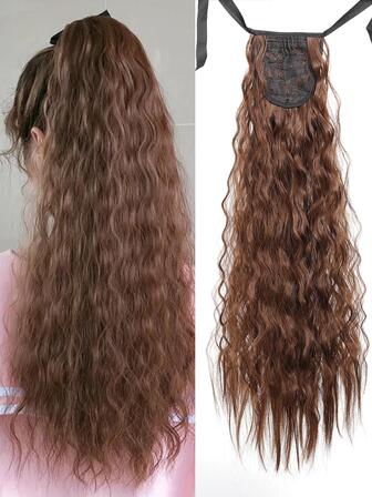 卷燈棕色22英寸長款滌綸合成纖維馬尾適合女士