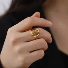 1入組時尚不銹鋼鏤空樹形裝飾圓環適合女士日常裝飾 - 金色 - 查看 5