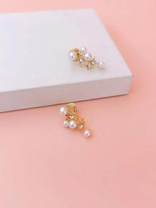 1pair En Inlaid Faux Pearl Clip Earrings For Women's Sweet And Elegant Style - Gold - View 3