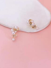 1pair En Inlaid Faux Pearl Clip Earrings For Women's Sweet And Elegant Style - Gold - View 4