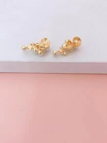 1pair En Inlaid Faux Pearl Clip Earrings For Women's Sweet And Elegant Style - Gold - View 5