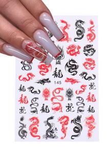 FULL BEAUTY Chinese Dragon Nail Stickers 2pcs White Red Colorful Dragon Nail Decals DIY Adhesive  Nail Art Decoration - Multicolor - View 3