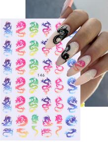 FULL BEAUTY Chinese Dragon Nail Stickers 2pcs White Red Colorful Dragon Nail Decals DIY Adhesive  Nail Art Decoration - Multicolor - View 4