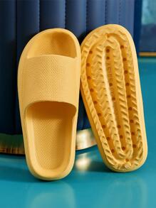 Men Single Band Slippers, Casual Yellow EVA Slides - Yellow - View 1