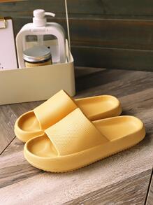 Men Single Band Slippers, Casual Yellow EVA Slides - Yellow - View 4