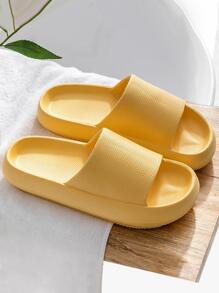 Men Single Band Slippers, Casual Yellow EVA Slides - Yellow - View 5