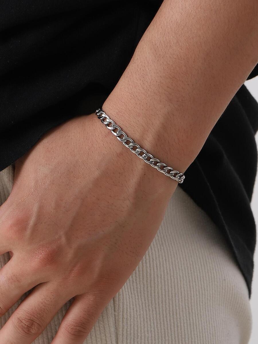 1 pieza Pulsera minimalista de plata para hombre, accesorio de estilo punk de moda, regalo para fiesta - Plateado - Ver 1