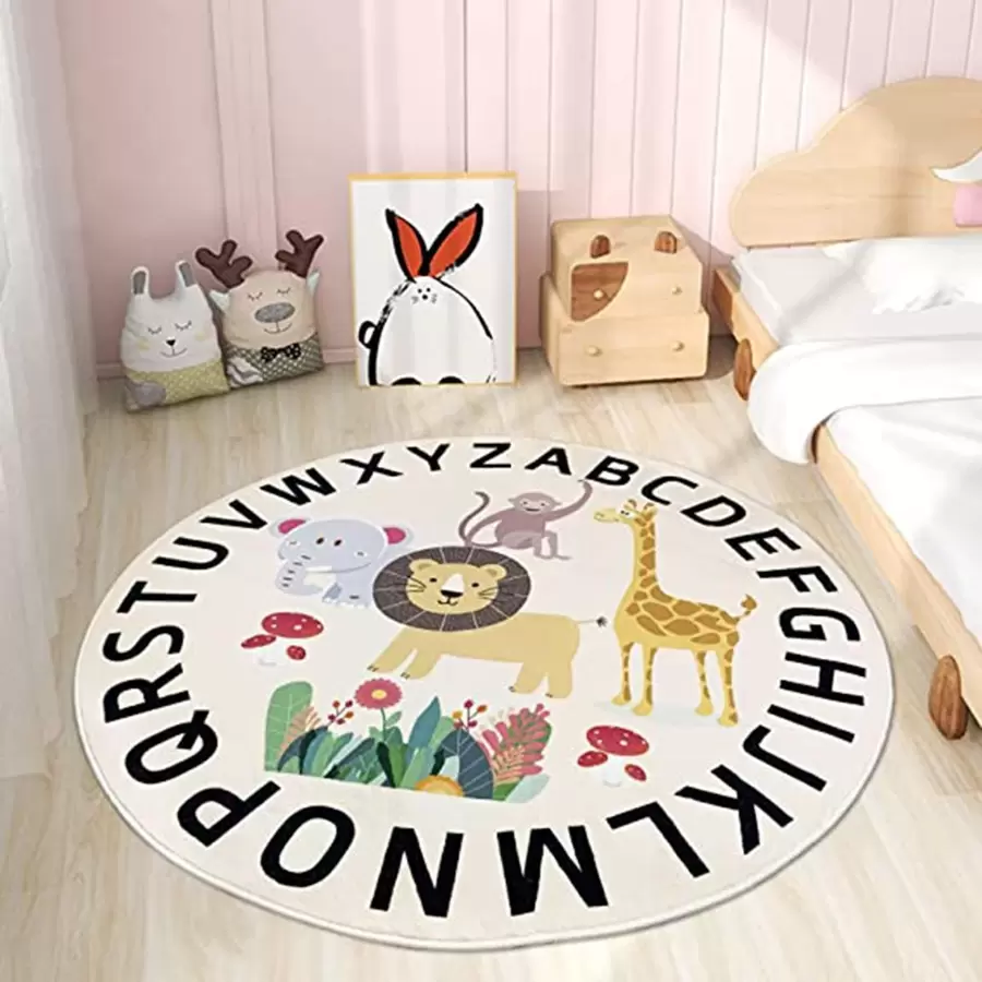 ABREEZE Round Kids Rug ABC Alphabet Kids Play Mat 4FT Nonslip Animals Play Rug Baby Nursery Rug Circle ABC Kids Room Rug Letters Learning Educational Rug - Multicolor - View 1