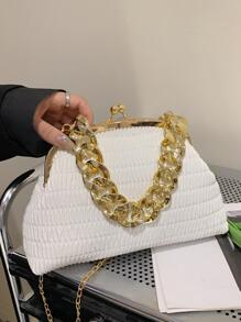 時尚簡約風流行優雅精美金色鏈條PU皮革材料包 - 白色 - 查看 2