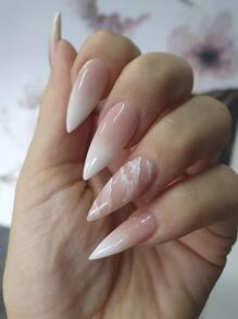 使用 24入組長細高跟透明白色漸變色全覆蓋假指甲套裝升級您的造型 - 彩色 - 查看 1