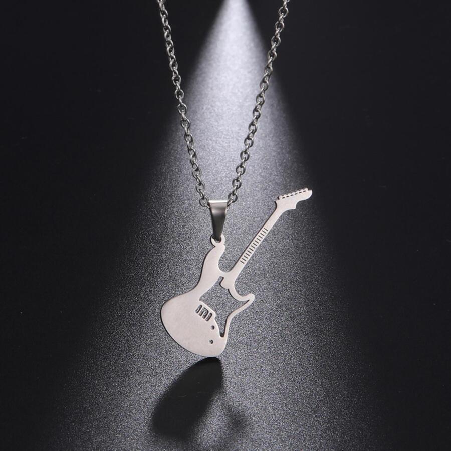 1入組不銹鋼音樂節吉他吊墜項鍊,中性配件