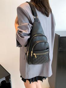 Bolso tote de moda elegante unicolor - Negro - Ver 1