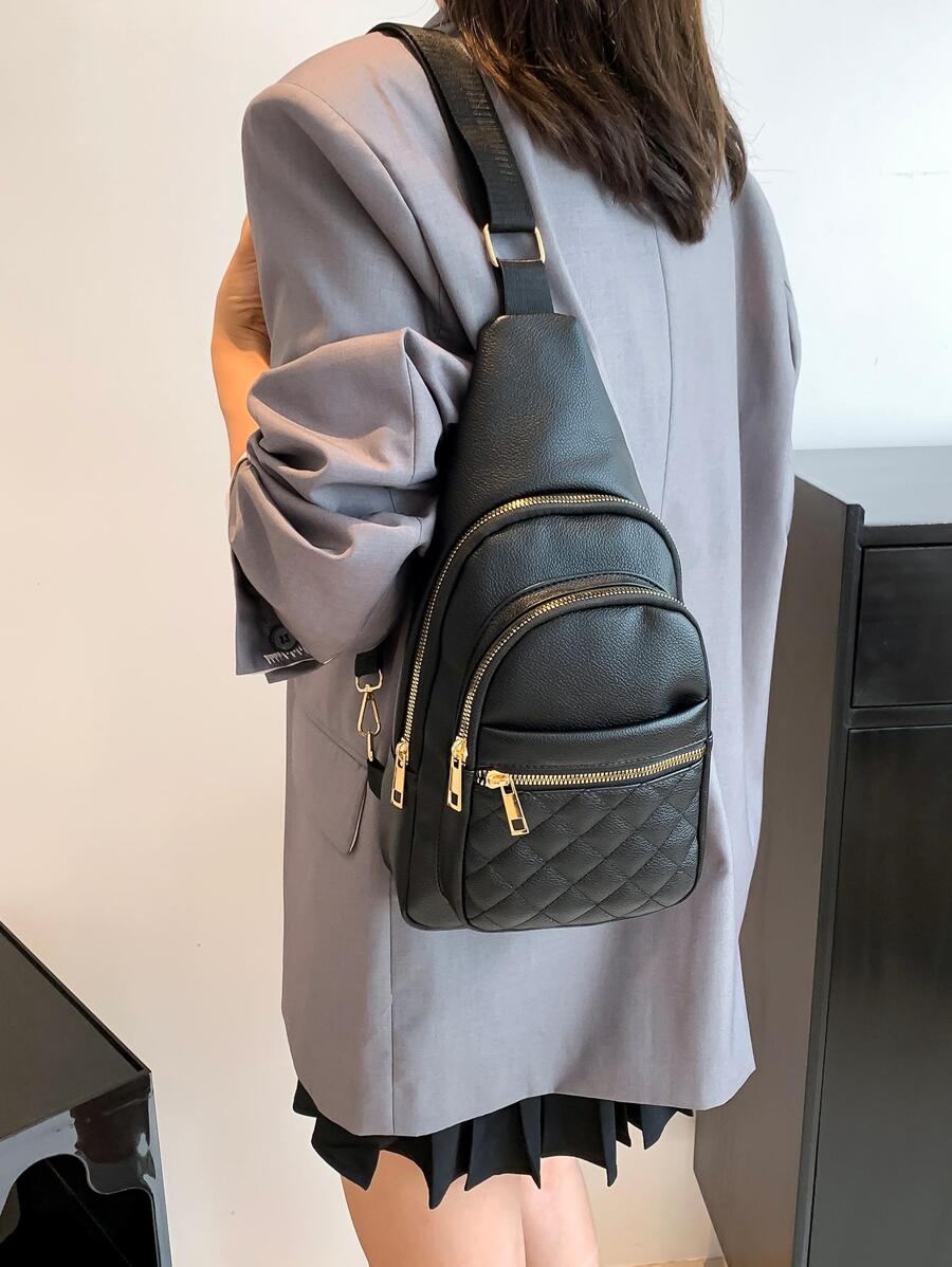 Bolso tote de moda elegante unicolor - Negro - Ver 1