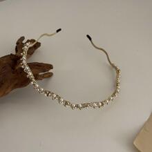 优雅仿珍珠装饰发箍头饰、发带、发圈头箍、发饰、头饰 - 金色 - 查看 3