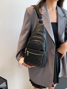 Bolso tote de moda elegante unicolor - Negro - Ver 2