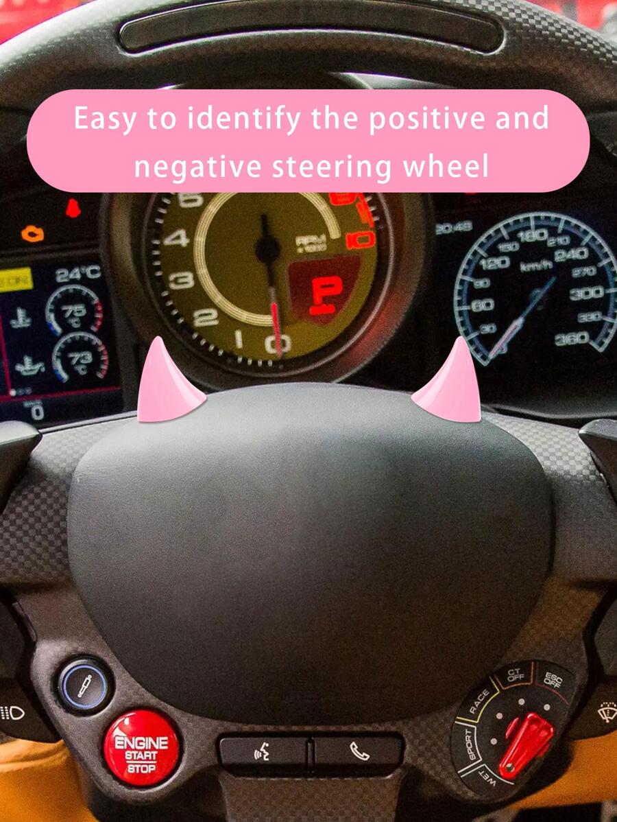 2pcs Horn Decor Car Steering Wheel Ornament - Pink - View 1