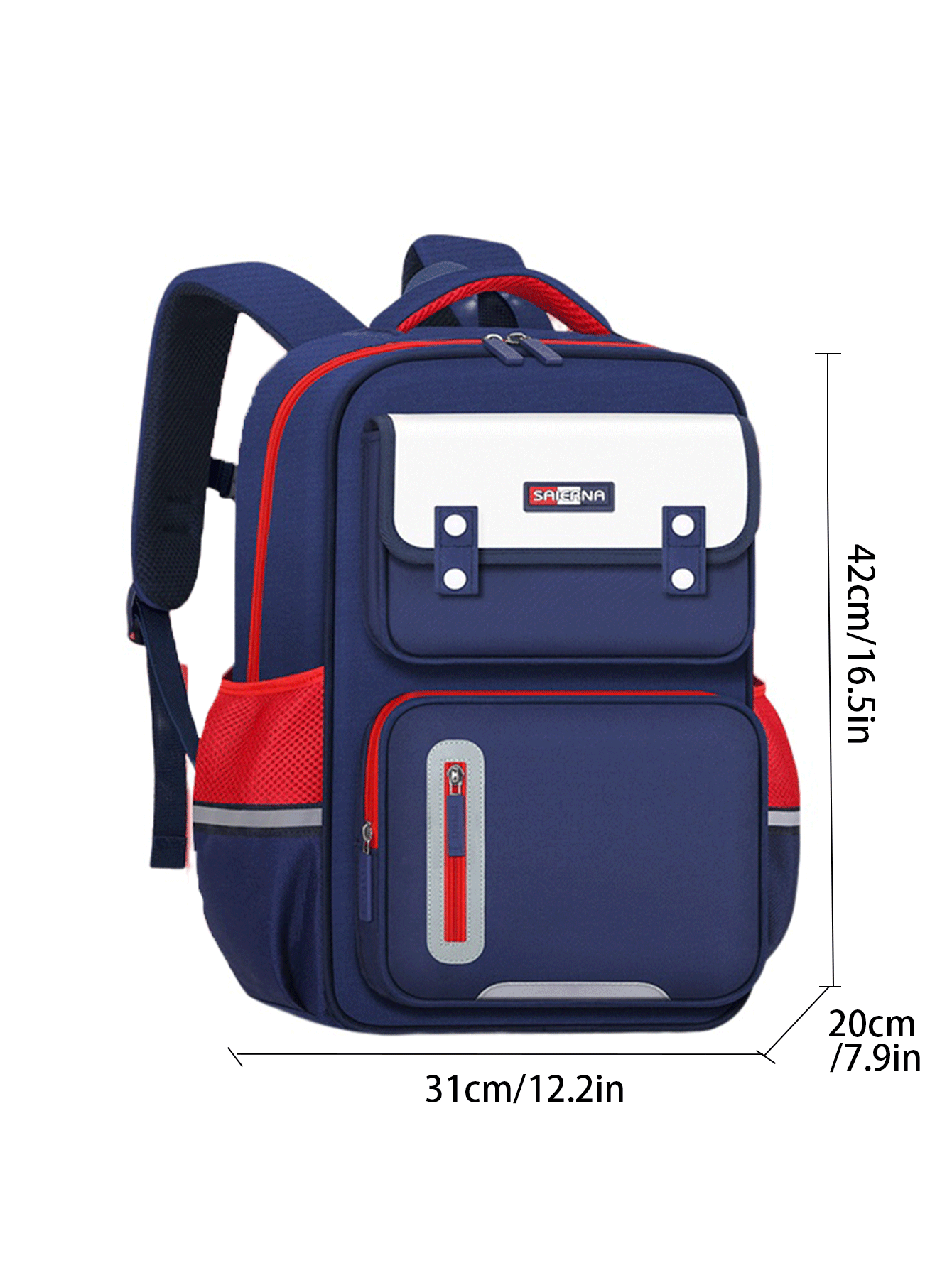 Kids Colour Block Letter Patch Decor Mesh Panel Polyester Zipper Functional Backpack - Royal Blue - View 6