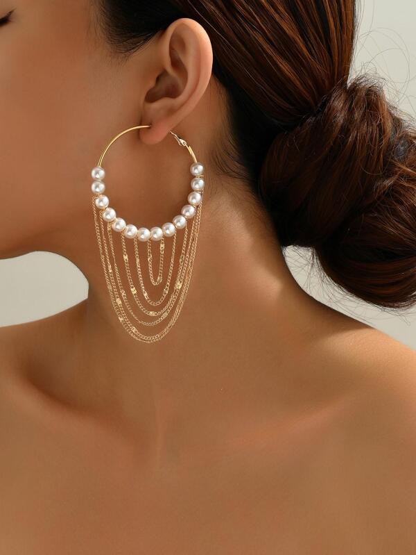 1pair Faux Pearl Decor Drop Earrings