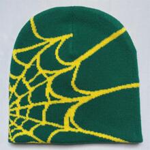 Men Spider Web Pattern Beanie - Dark Green - View 1