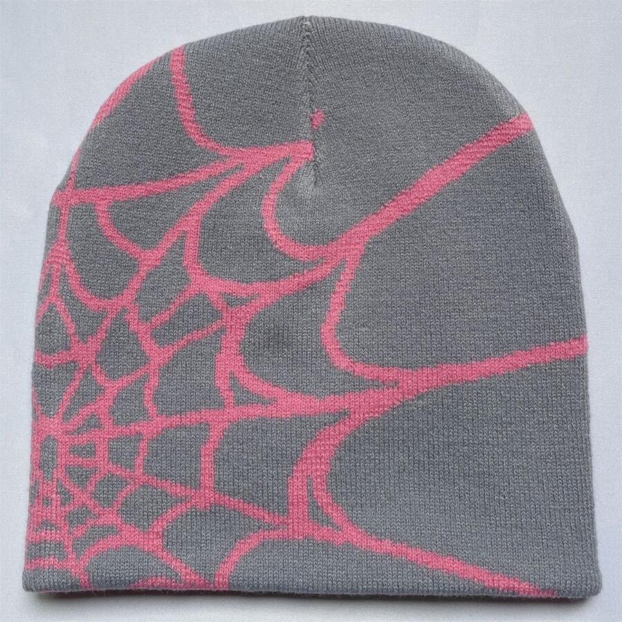 Men Spider Web Pattern Beanie - Light Grey - View 1