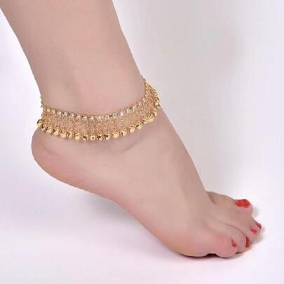 Women's Rhinestone Decorated Bell Shaped Pendant Fashionable Anklet. Valentine's Day Accessories