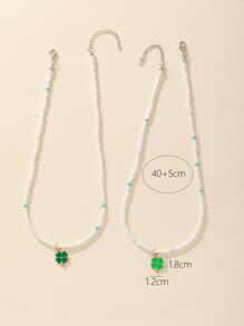 2入組波西米亞風格四葉草串珠項鍊套裝,適用於最好的朋友/戀人/女性