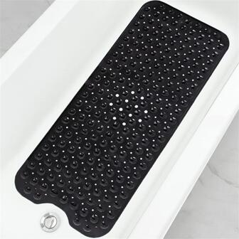 1pc Black Bath Mat, Washable Soft PVC Material Shower Mat With Drainage Holes & Anti-Slip Suction Cups, Suitable For Shower Enclosure & Bathtub, Available In Multiple Colors And Sizes Home Bathroom Decor Bath Rug Floor Carpet Outdoor Rug Door Mat Fall Decor Bathroom Accessories Back To School Entryway Decor
