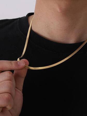 1 pieza Collar de cadena de acero inoxidable color oro minimalista para hombre