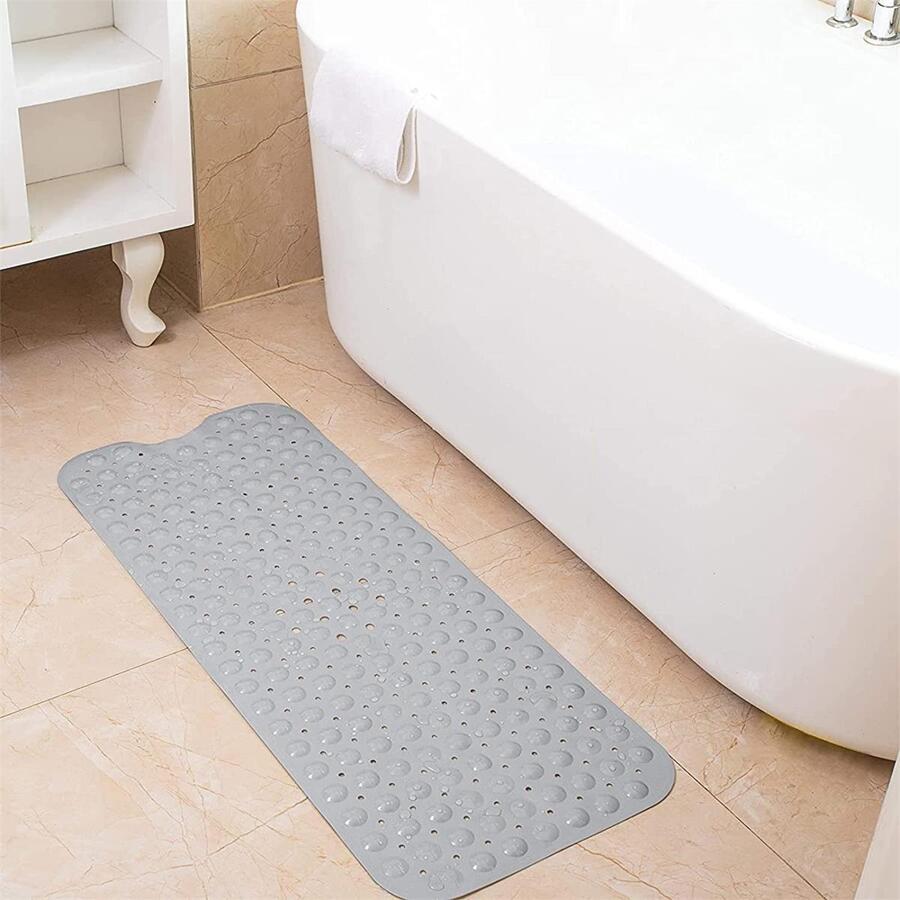 1pc Grey Textured Design Bathroom Mat Modern Friendly Soft PVC Anti