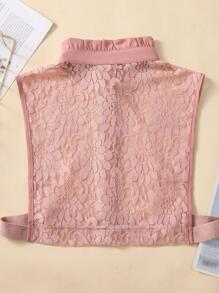 Frill Trim Button Front Lace Faux Collar - Hot Pink - View 3