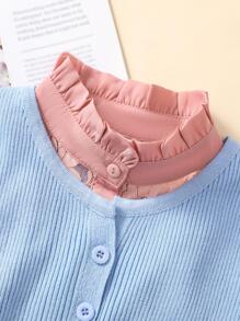 Frill Trim Button Front Lace Faux Collar - Hot Pink - View 4