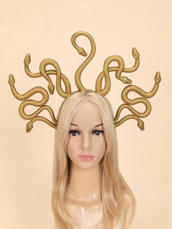 1 pieza de diadema de moda de decoración de Halloween de serpiente sólida dorada unisex para fiesta de la calle