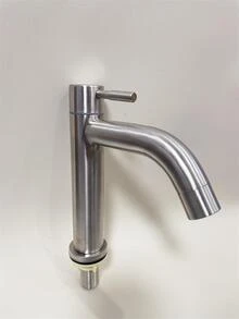 304 不銹鋼彎嘴水龍頭，適用於家庭浴室或室外水槽，冷水或冷熱雙手柄，標準接口 - 銀色 - 查看 7