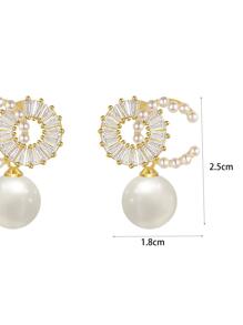 1pair Exquisite & Charming & Luxurious & Shiny & Elegant Faux Pearl & Cubic Zirconia Earrings, Ideal For Dating Gift And Decoration - Yellow Gold - View 5