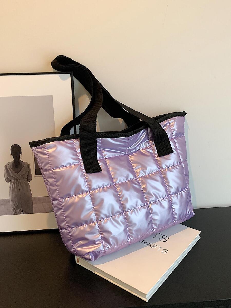 金屬光澤未來主義款拼接對比邊緣手提袋，時尚、街頭潮和朋克風