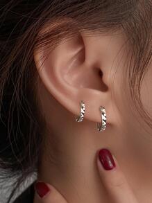 BALMORA 1雙S925銀韓語藝術幾何菱形&雕刻表面耳環帶多用途設計,甜美風圓形&素色圓耳環適合女士 - 銀色 - 查看 5