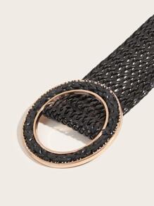 Round Buckle Woven Belt - Black - View 5