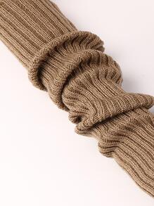 1 Pair Solid Striped Casual Street Style Acrylic Knit Jacquard Y2K Long Fingerless Gloves, Warm And Fashionable Arm Sleeves For Fall & Winter, Daily Outfit Accessory - Khaki - View 3