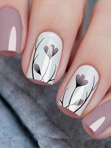 Upgrade Your Look With 24pcs Long Square Floral Pattern Full Cover Fake Nail Set - Multicolor - View 1