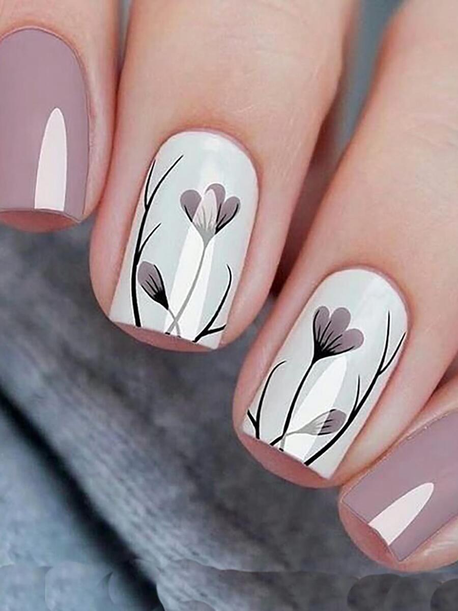 Upgrade Your Look With 24pcs Long Square Floral Pattern Full Cover Fake Nail Set - Multicolor - View 1